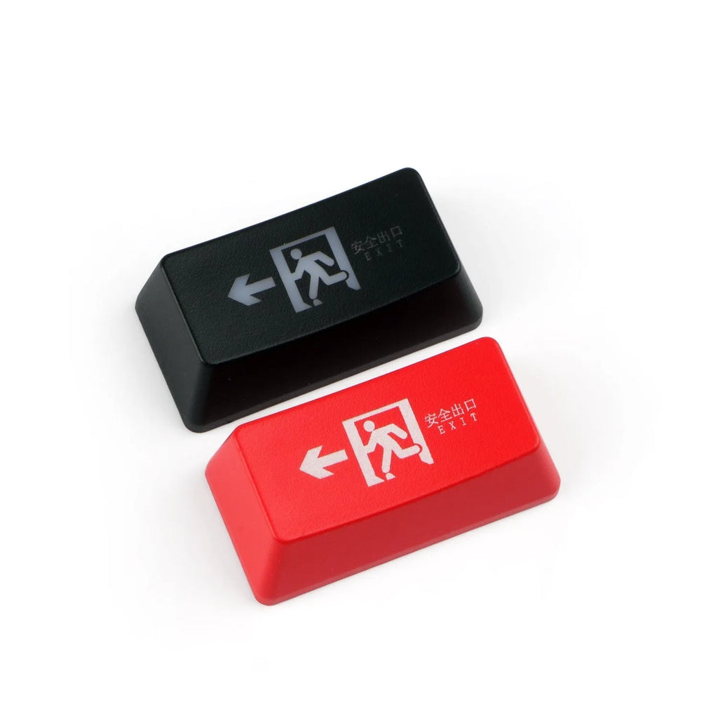 Safety evacuation exit transparent mechanical keyboard keycap with USB wired connection in black and red colour options