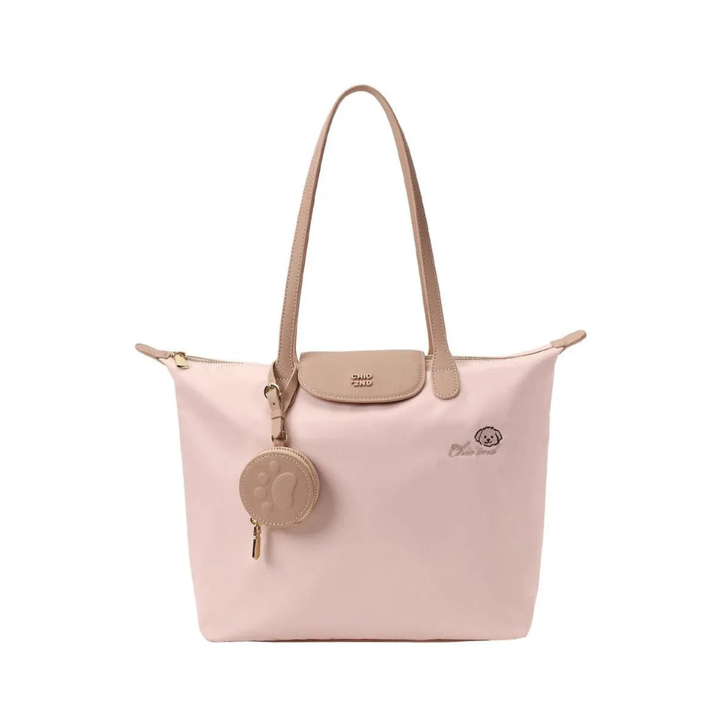 Large capacity Oxford cloth tote bag with sandwich pocket design and mobile phone compartment in pink colour