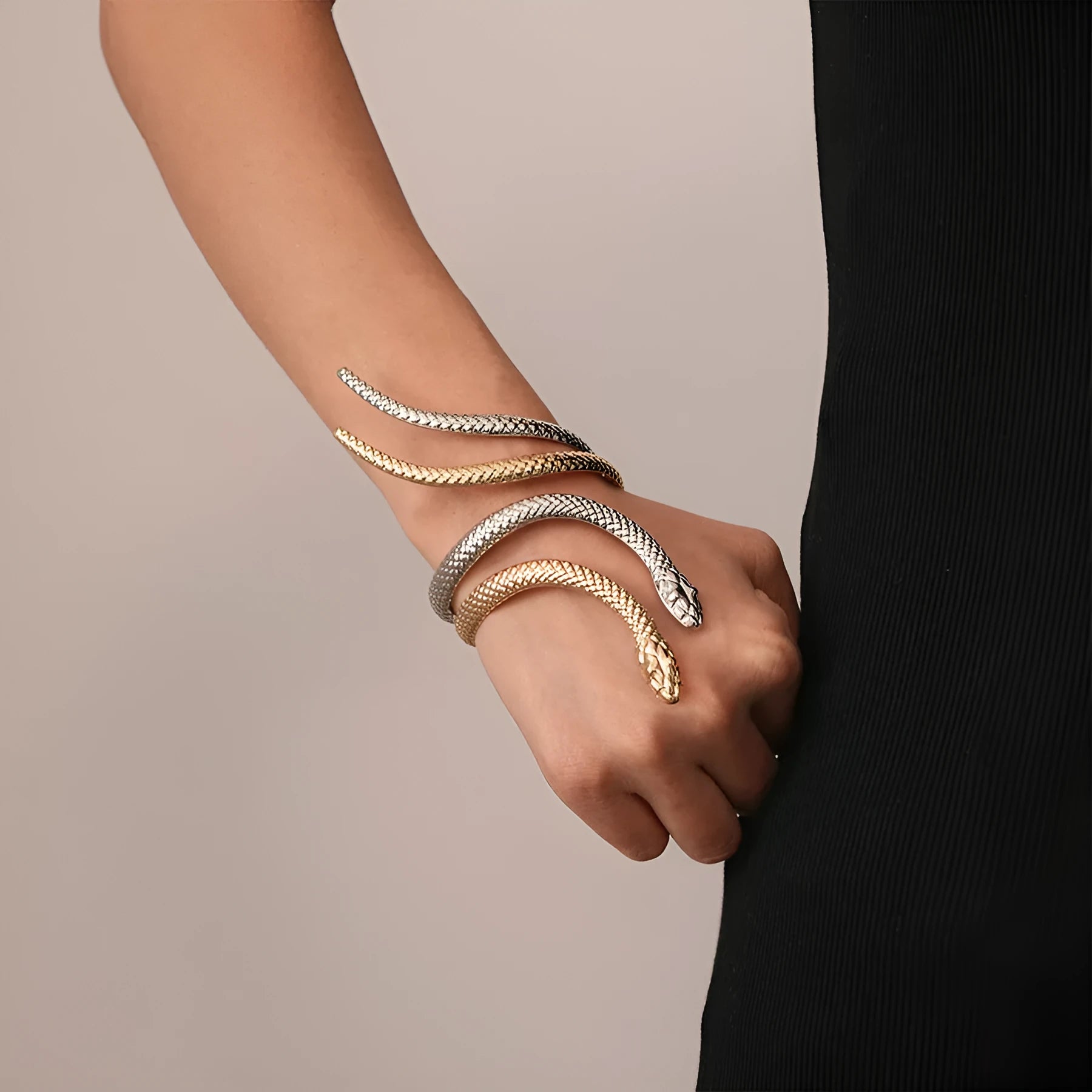Exaggerated twisted winding simulated snake metal ring bracelet set in gold or silver electroplated finish