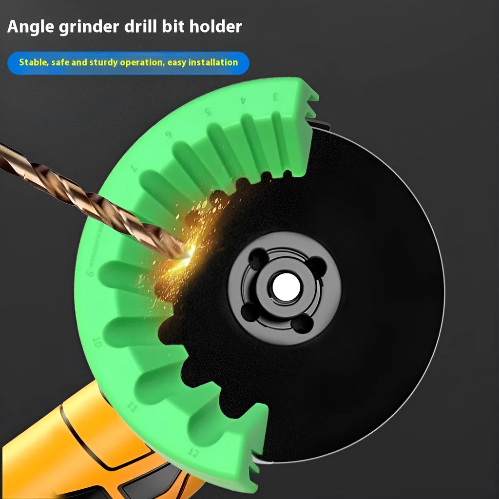 Yellow angle grinder grinding bit bracket holder for 3-12mm bits used with silicon sealant.
