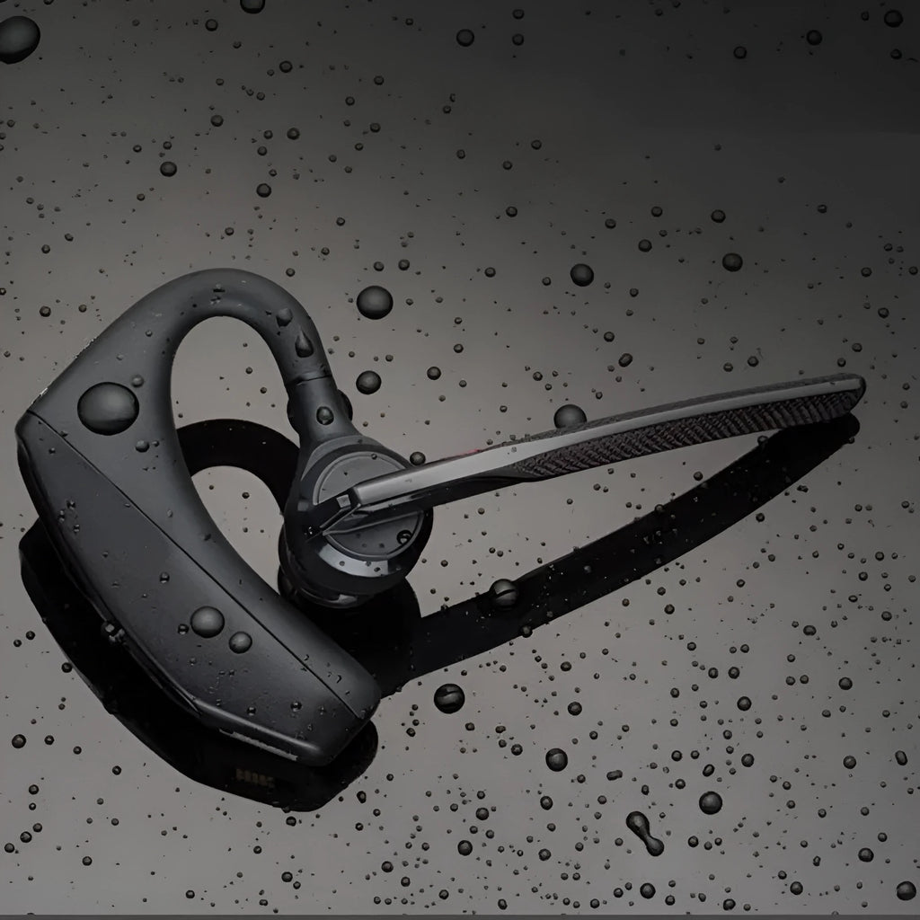 Black stereo Bluetooth sports headphones with a battery display on a plastic headband.