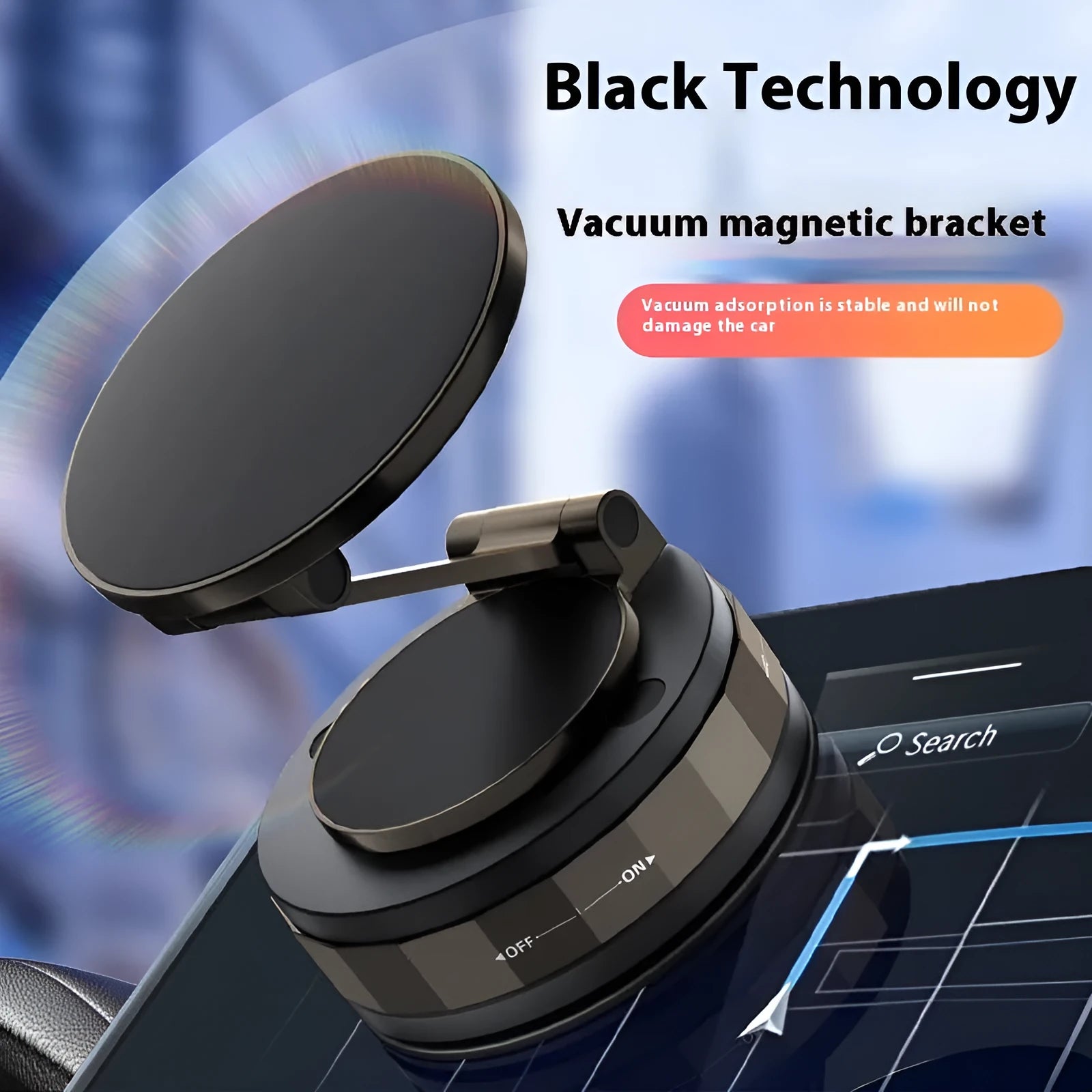 Folding vacuum suction cup car phone holder in black T30 made of zinc alloy
