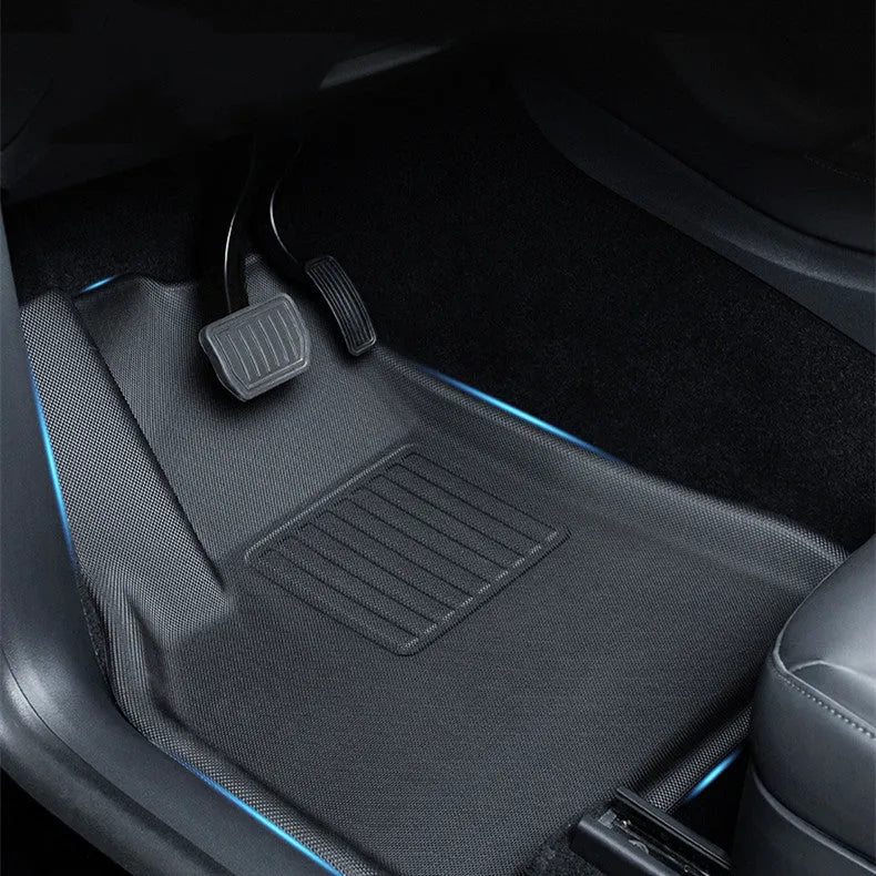 TPR floor mats for Tesla Model Y with footrest and storage compartment protection