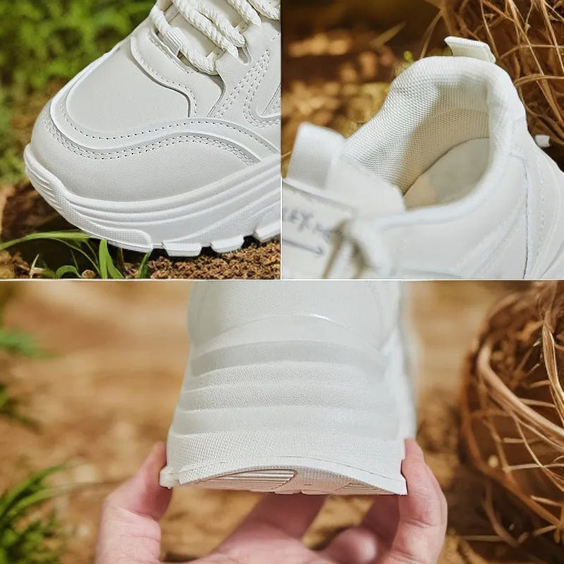 Breathable student sports height increasing low-top shoes for women, artificial PU upper, rubber sole, round head