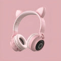 LED cat ear headphones in pink with rainbow lights, Bluetooth 5.0, foldable design