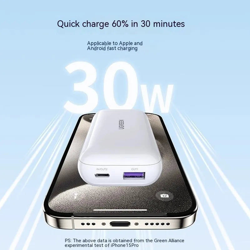 30W Fast Charge 10000 MA Power Bank in Cloud White with USB-C and USB-A outputs