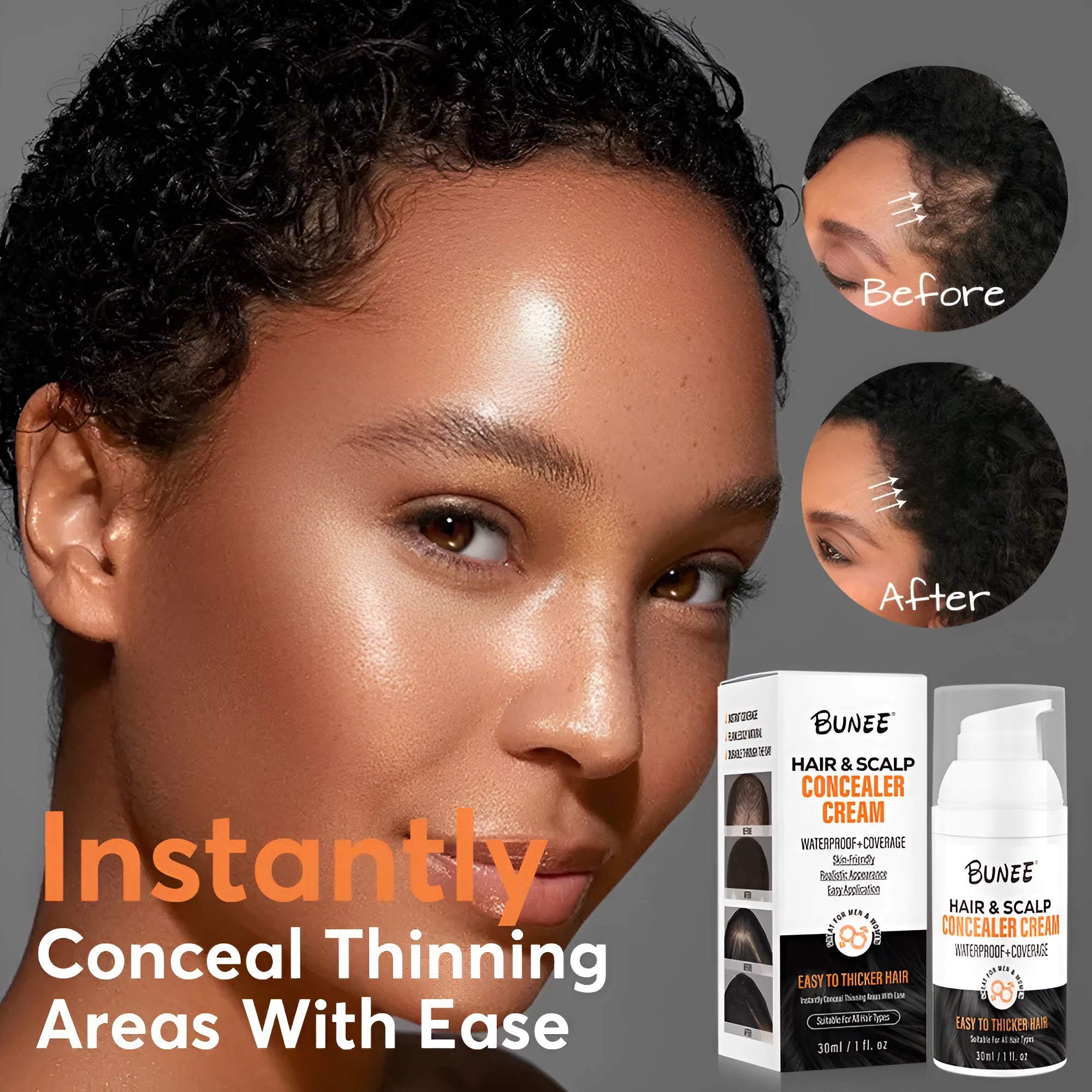 30ml dark brown scalp concealer pomade with applicator brush for hair thinning coverage.