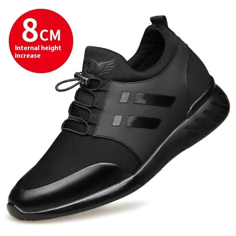 Men's black casual shoes with a chunky rubber sole and round toe, available in leather or mesh.