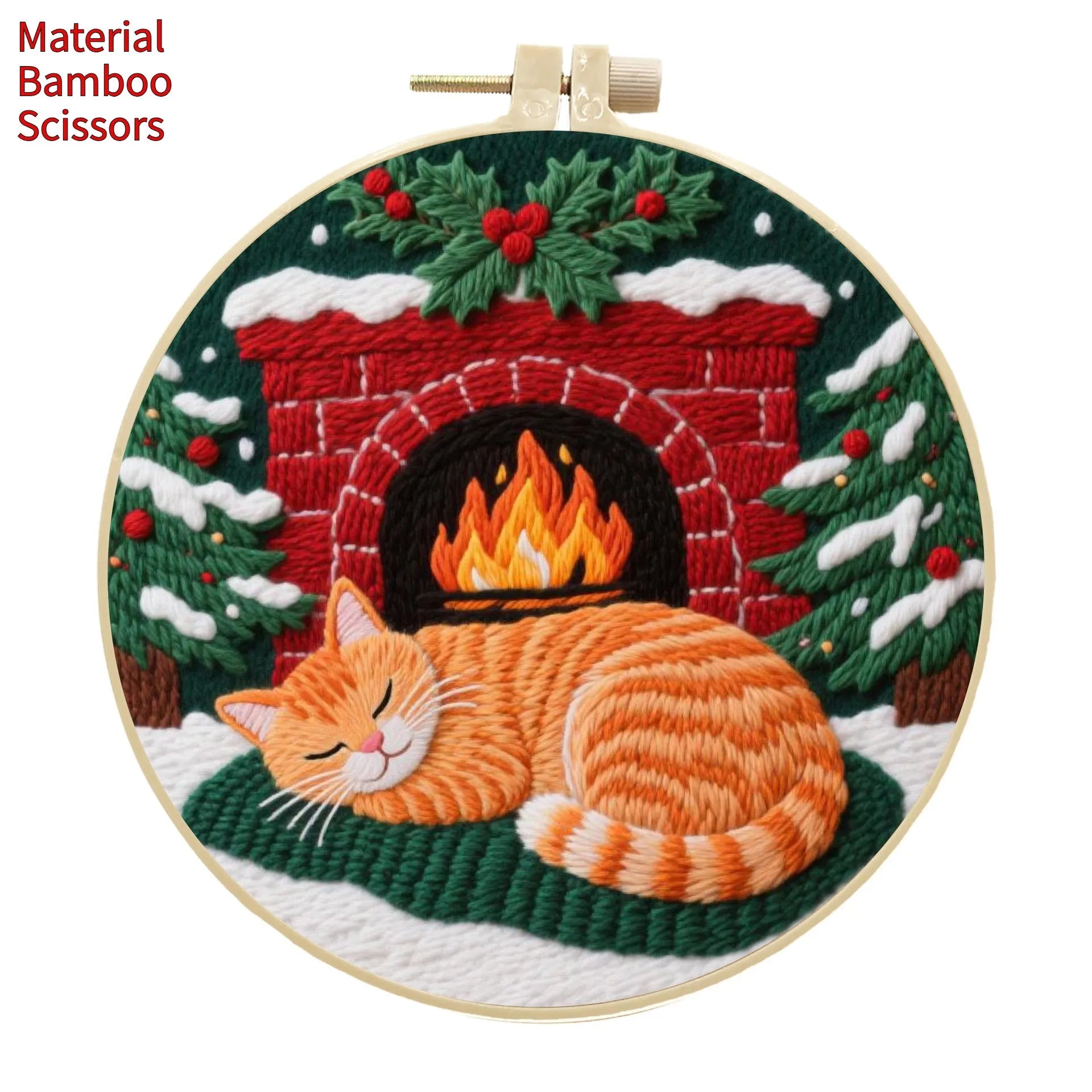Cotton linen embroidery material package showing autumn fruit patterns for cat-themed DIY projects