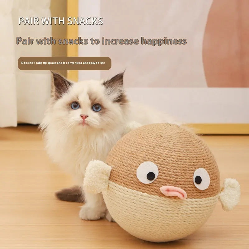 Sisal hemp pet puzzle feeder toy measuring 15cm with puffer leakage food dispensing design