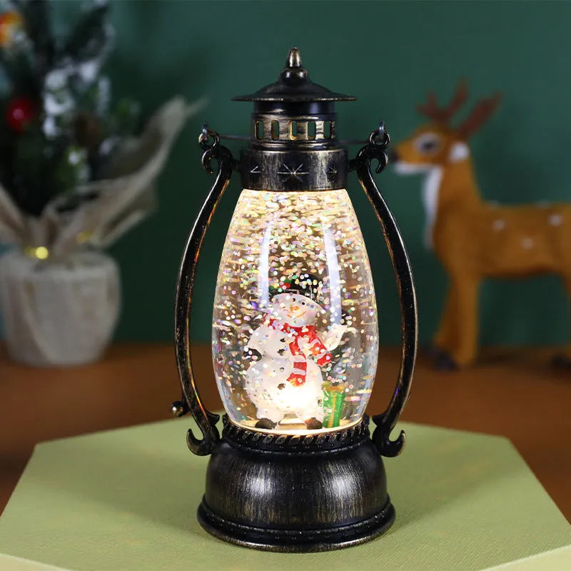 Crystal ball portable oil lamp Christmas desktop decoration with light-emitting function in snowman or elderly theme