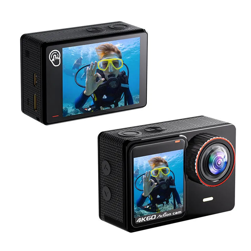Waterproof 30m true 4K riding camera with EIS six-axis anti-shake, wide angle lens, dual colour screen, ABS body