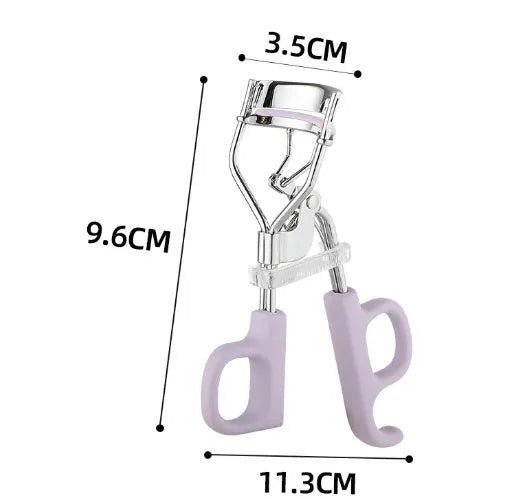 SUNFLOWER brand eyelash curler with A4 scissor handle showing pink and purple colour options