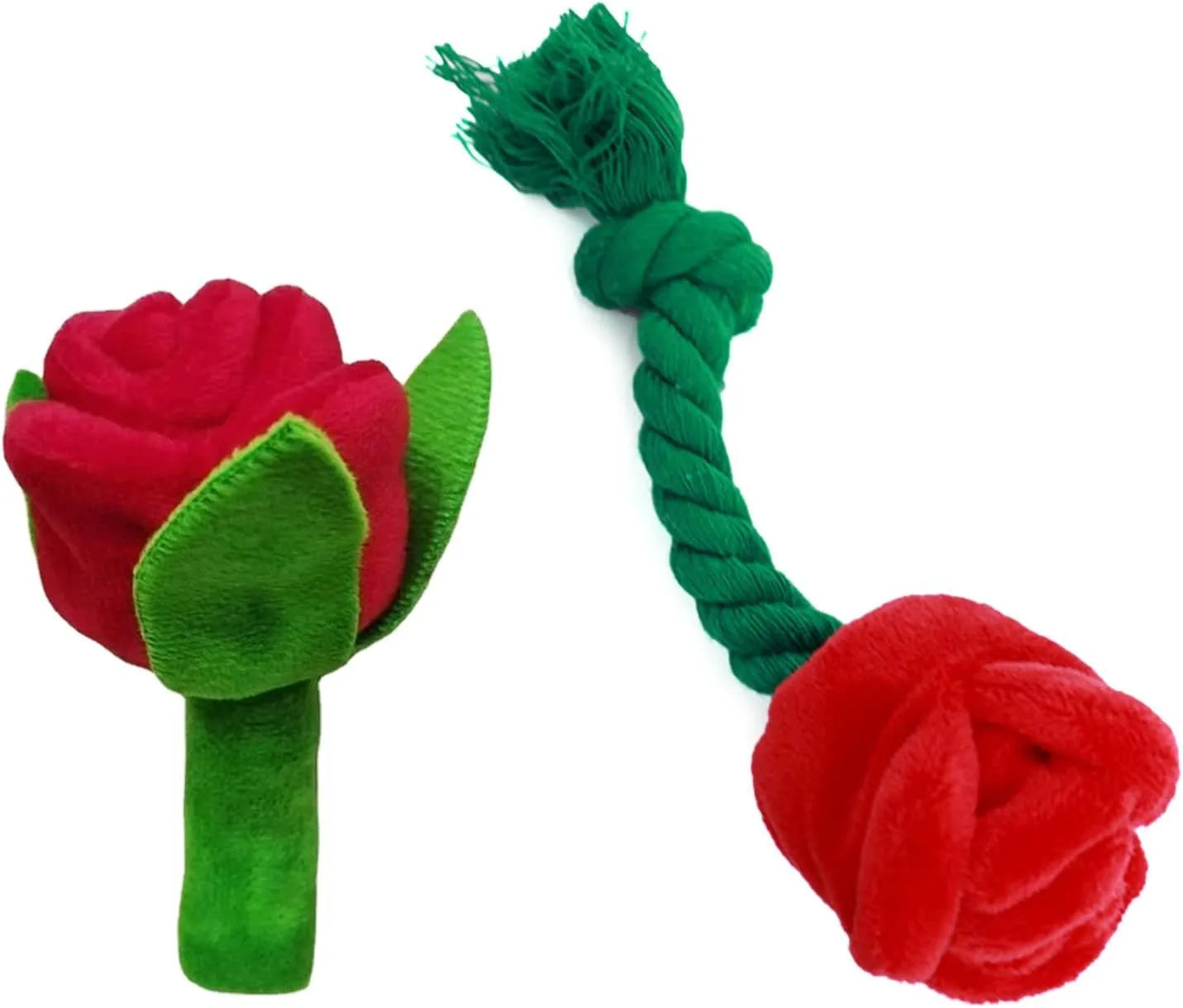 Plush rose flower dog chew toy with squeaker for small and large dogs