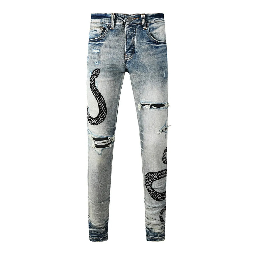 Wash distressed skinny jeans in 8934Blue colour with button fly closure and mid waist design