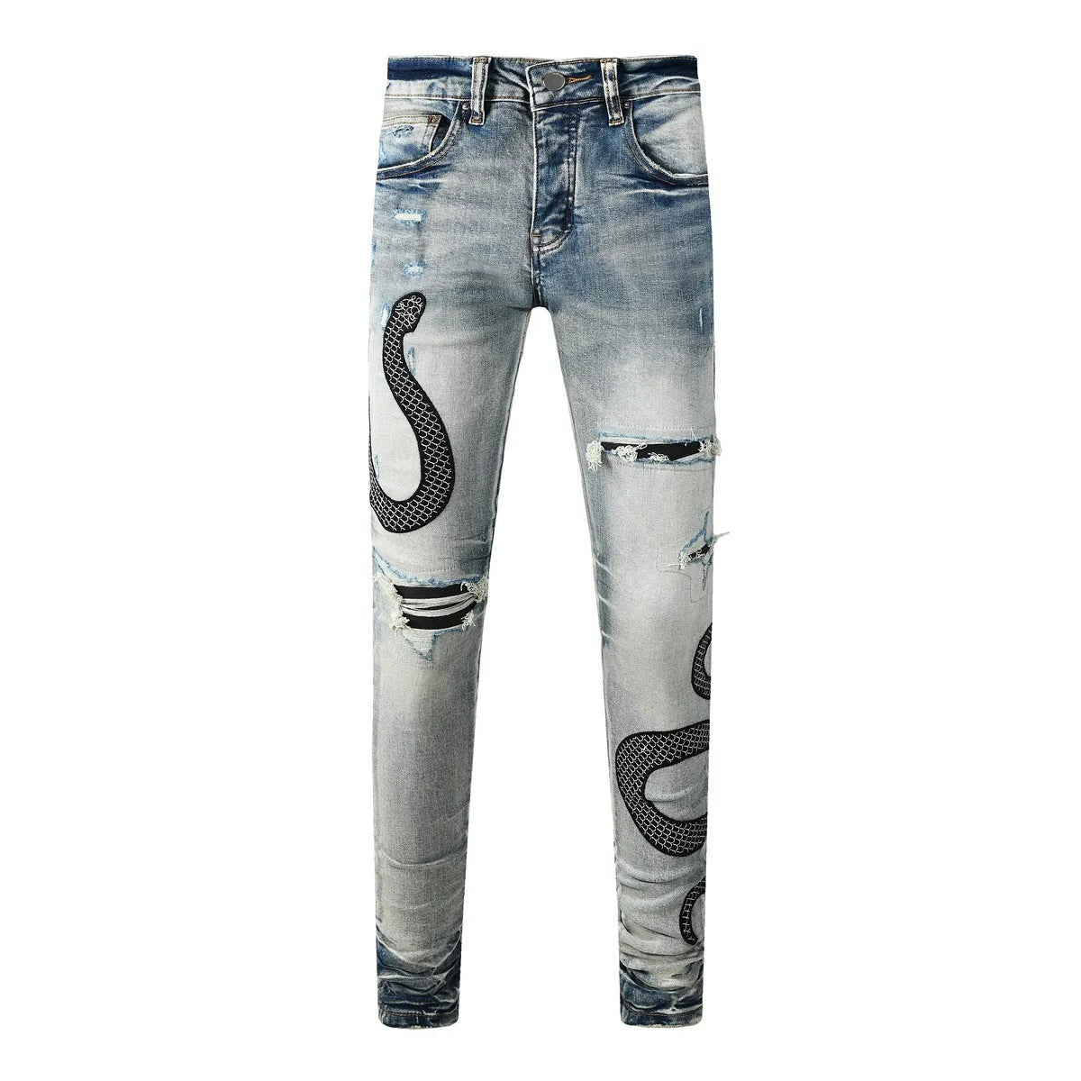 Wash distressed skinny jeans in 8934Blue colour with button fly closure and mid waist design