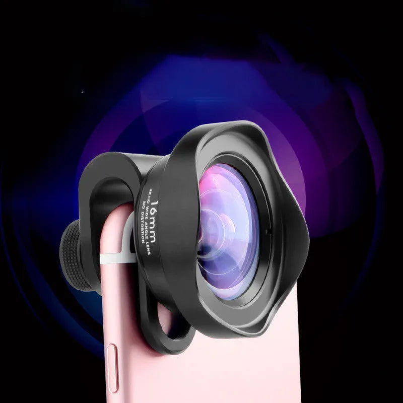 16mm wide angle external phone lens with aluminium clip, 0.5X magnification, and AR coating