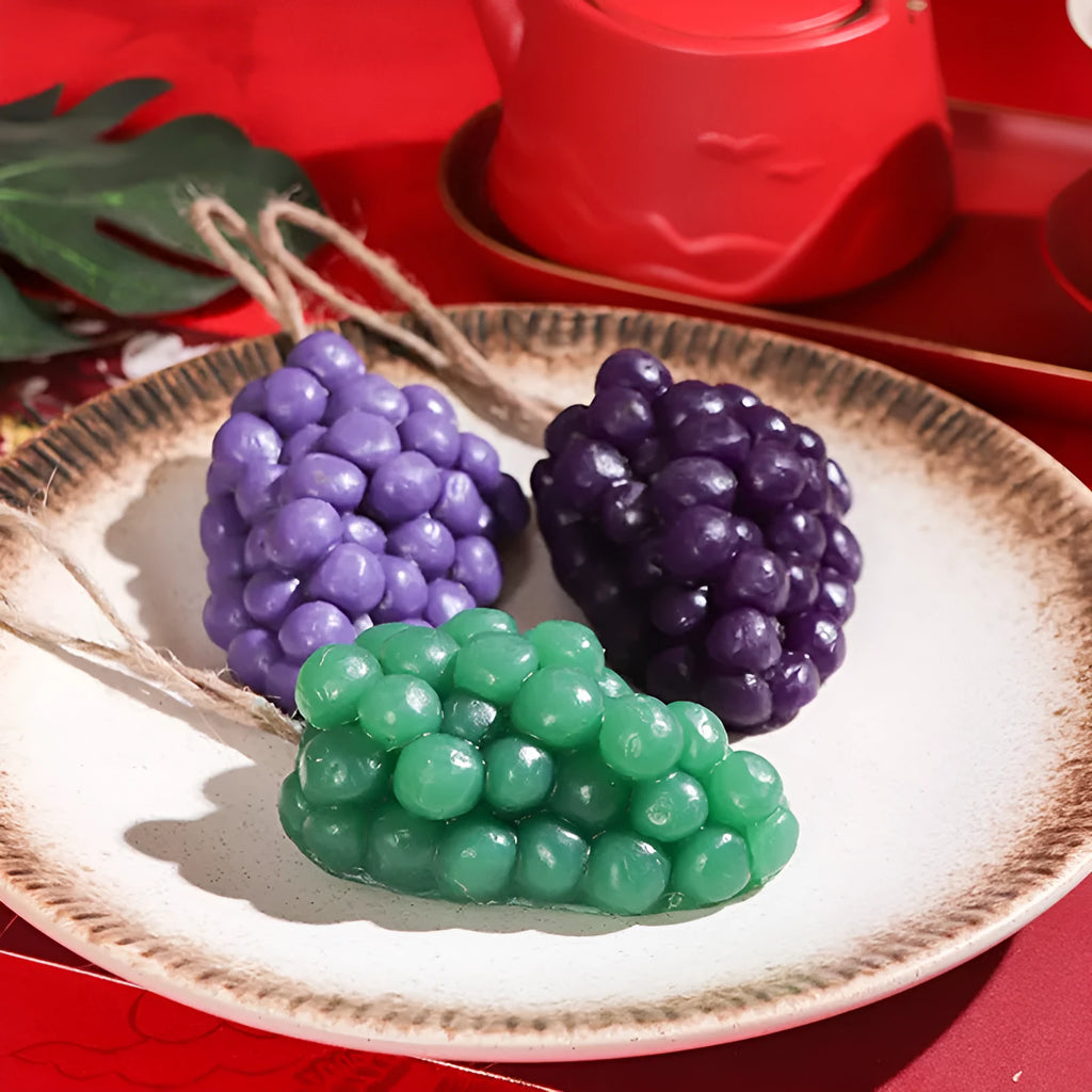 Purple and green grape cluster handmade soap bars showing detailed grape design
