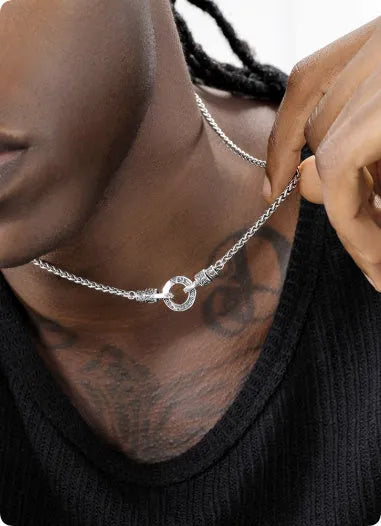 S925 sterling silver dainty clavicle necklace for women shown on a model, available in 50cm, 55cm and 60cm lengths.