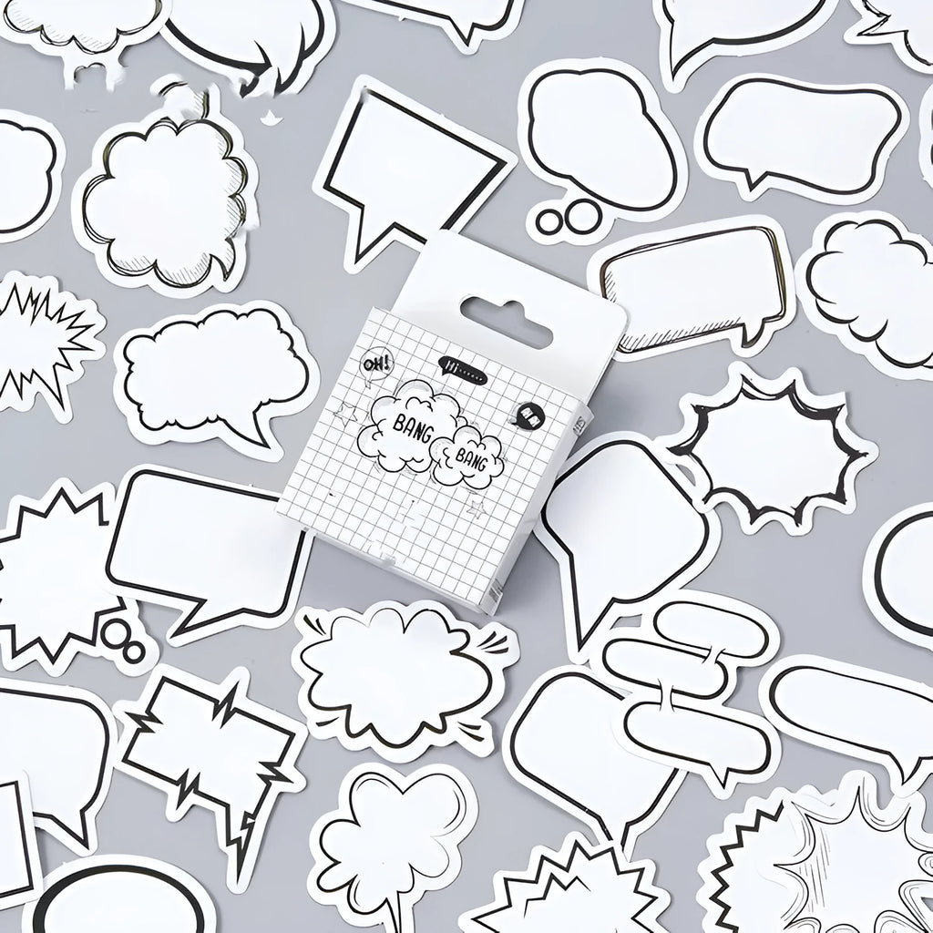 Momo Original boxed stickers in black and white bubbles design, 45 pieces for hand account and DIY decoration