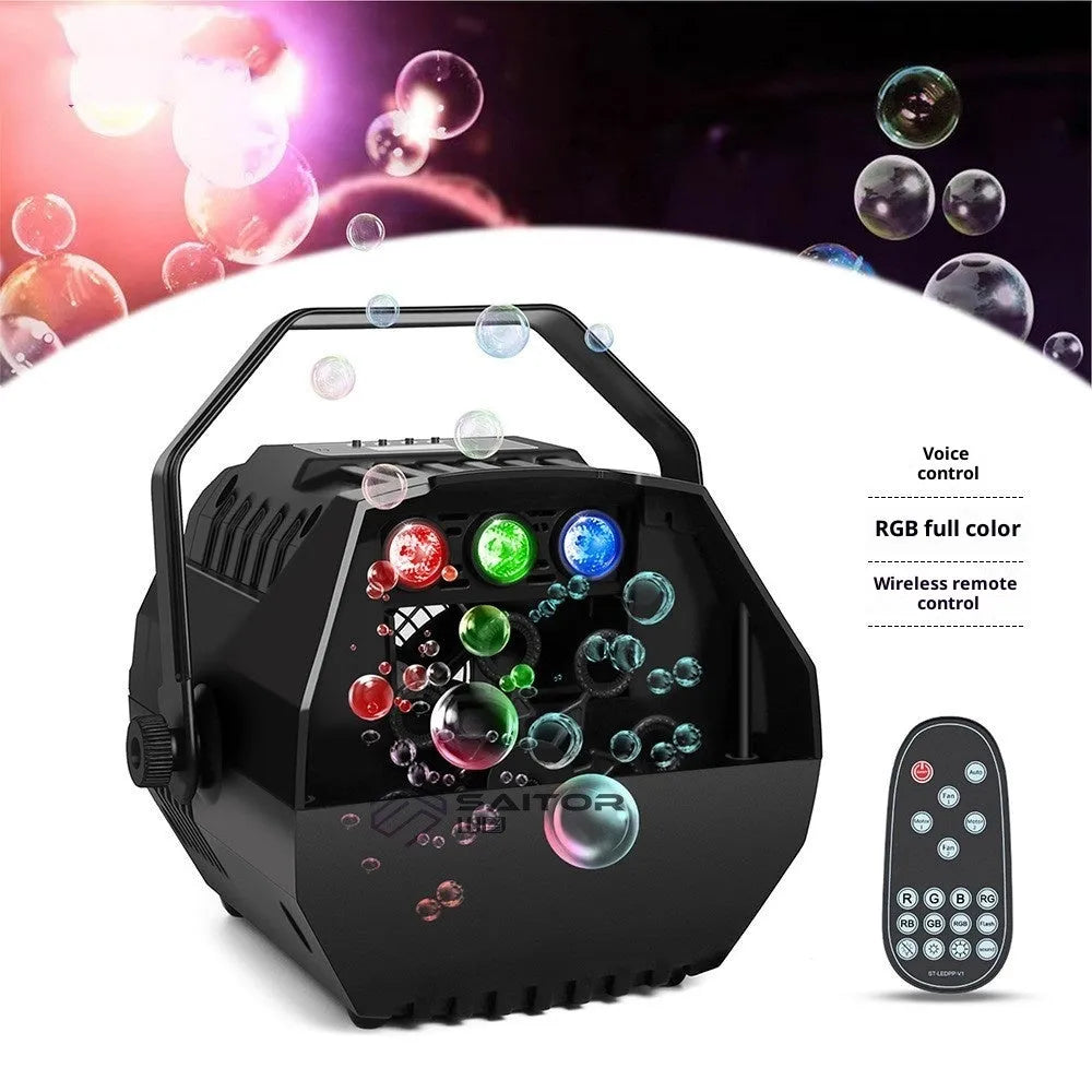 LED mini plastic small bubble machine with 15W rating, IP20 protection, 100-240V voltage, and US power supply