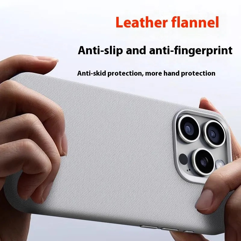 Magnetic flannel iPhone case in silver gray with frosted finish, shockproof and anti-fingerprint design