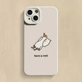 Creative cartoon duck TPU phone case for Apple iPhone in black, white and blue with carved animal design
