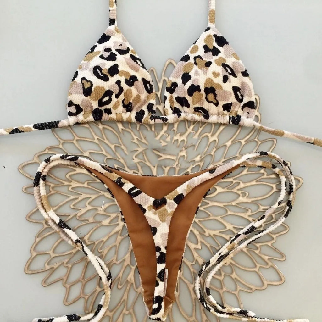 Printed women's bikini swimsuit with cotton lining in European style briefs
