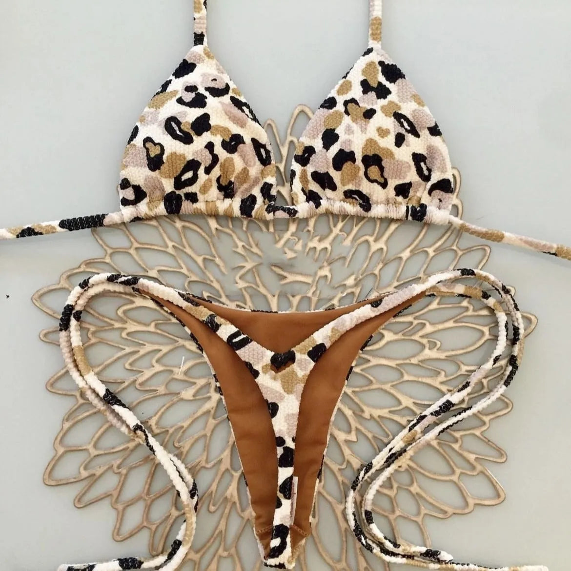 Printed women's bikini swimsuit with cotton lining in European style briefs