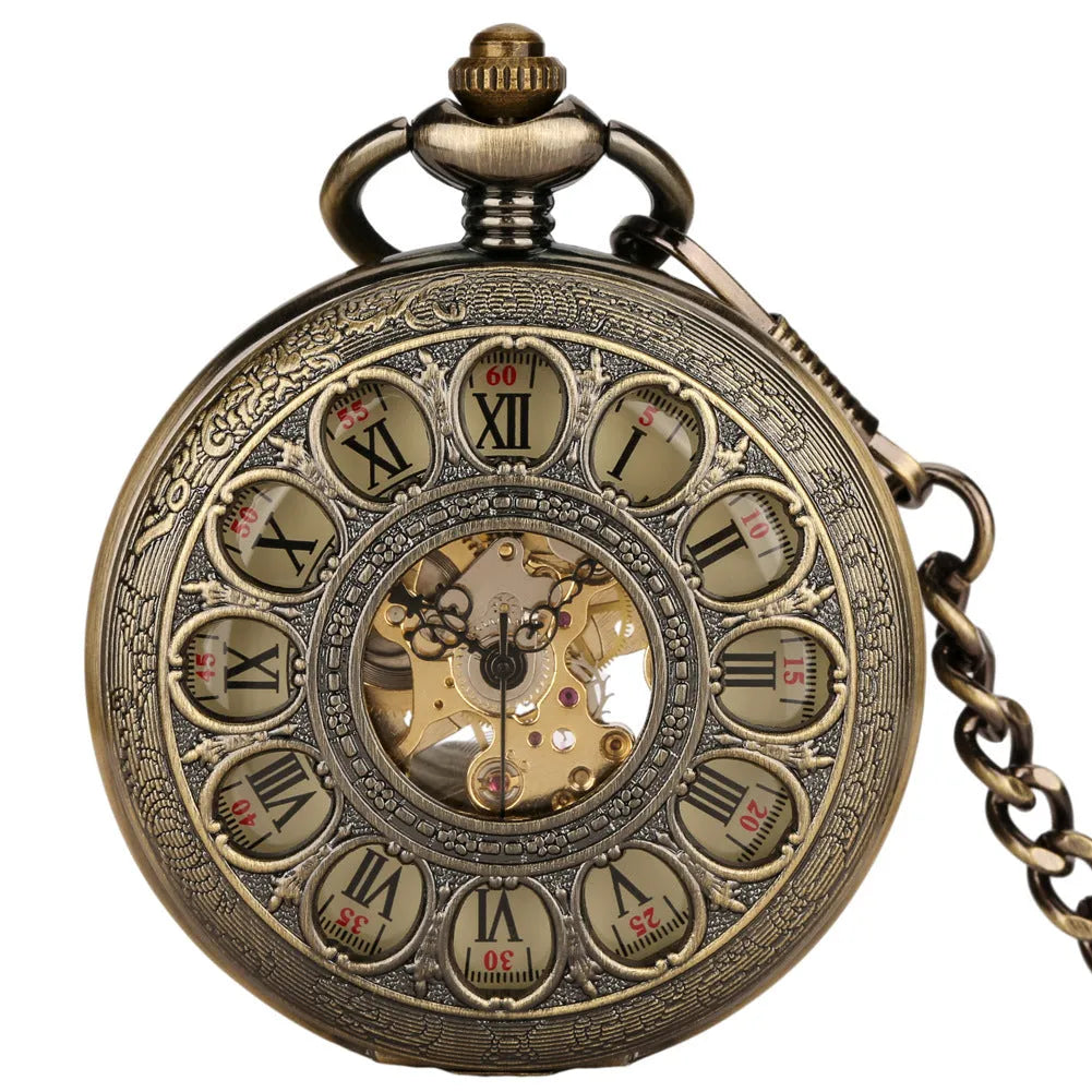 Antique blue hollow pumpkin ball flip mechanical pocket watch, 15mm stainless steel, open flip case