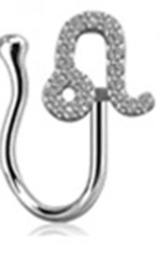 Copper geometric nose ring with electroplated K9 finish in Platinum or Gold, shown in twelve zodiac star sign styles.
