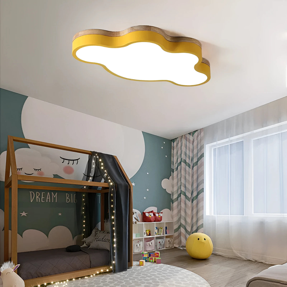 Cloud shaped LED ceiling lamp in modern simplicity style for living room and bedroom, 50x25cm size, wood pink finish