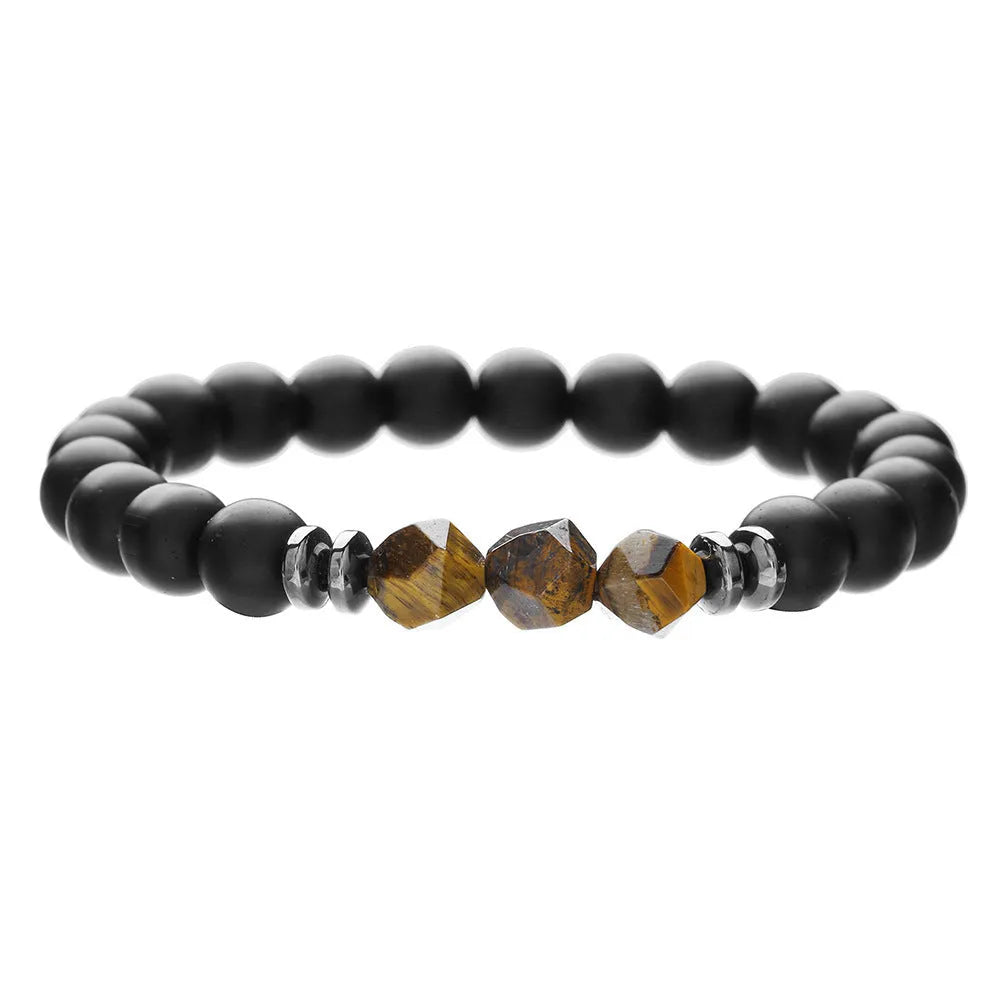 Hand-woven unisex wood bracelet with turquoise accents and totem pattern