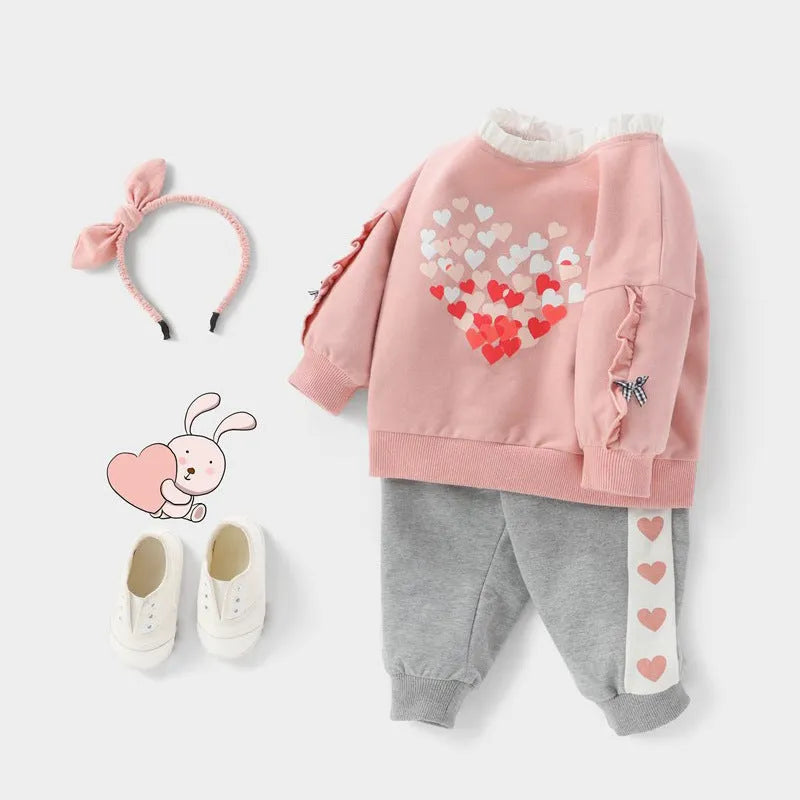 Cotton children's pullover suit for baby girl Duo Duo Love colour 95% cotton plain long sleeves trousers