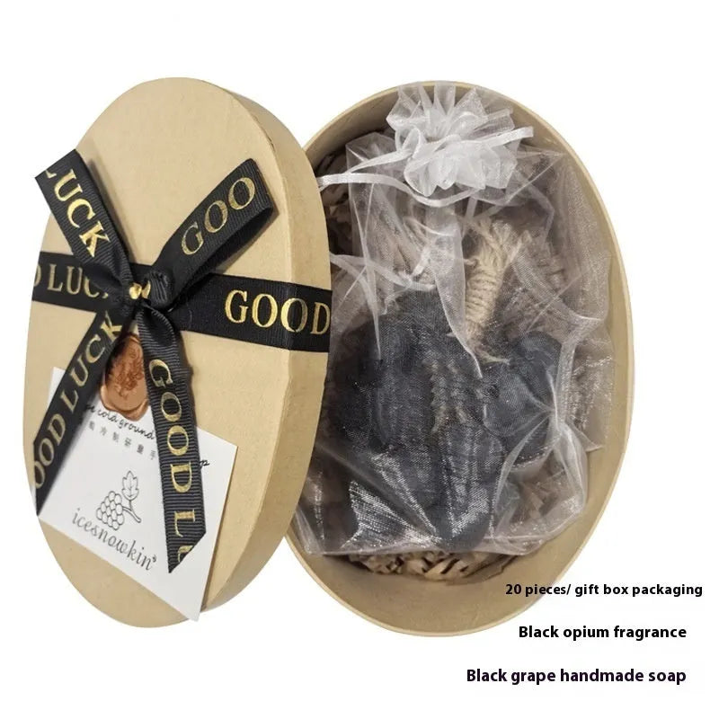 Handmade grape and litchi cleansing soap bars in 120g size with different packaging options