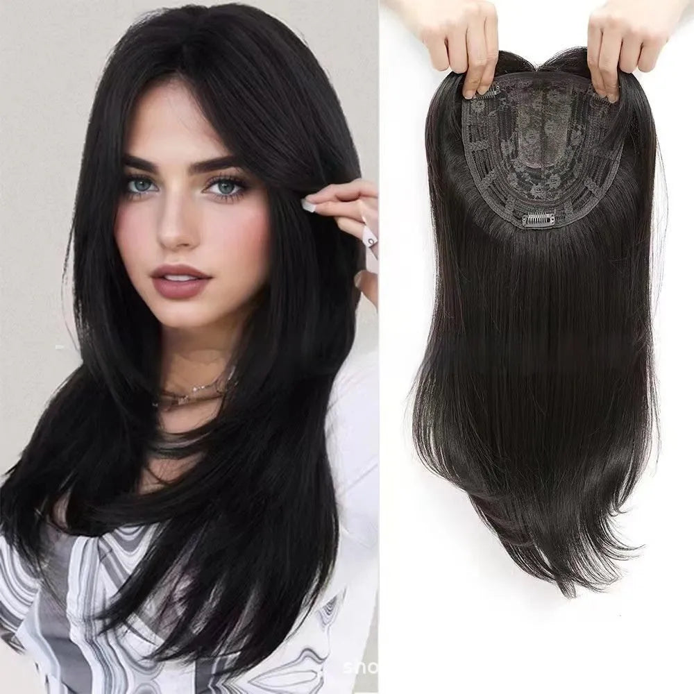 Women's high temperature fibre wig piece in Natural Black colour for hair supplement