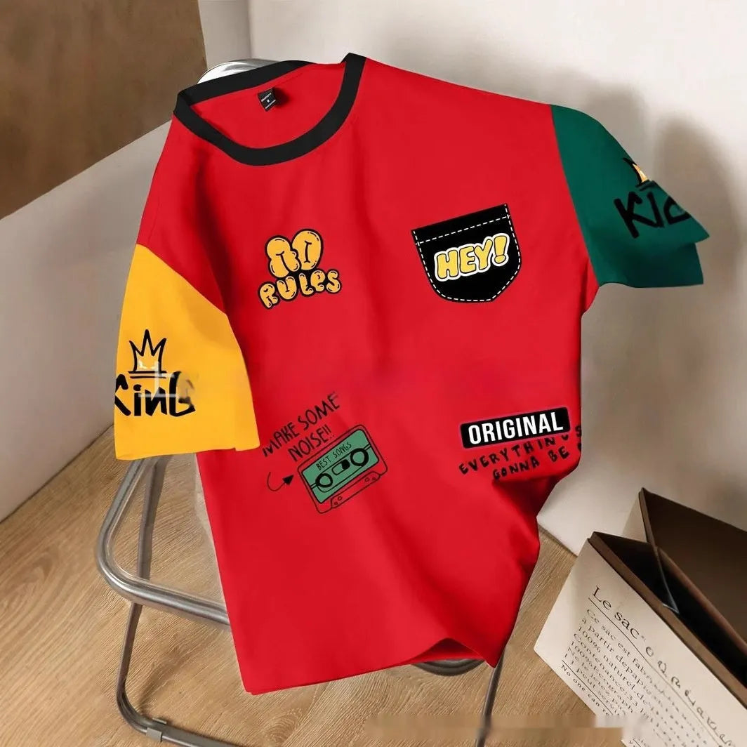 Men's loose fit casual t-shirt with a printed letter design on the front, available in various colour combinations.