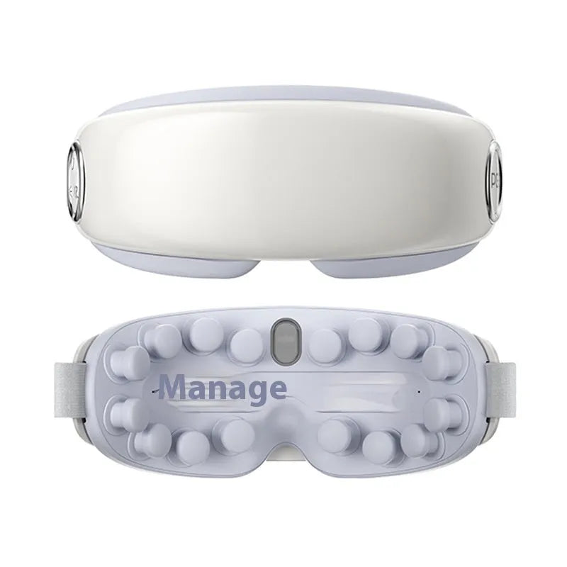 Smart Bluetooth rechargeable eye moisturising instrument in purplish grey showing hot compress massage function.