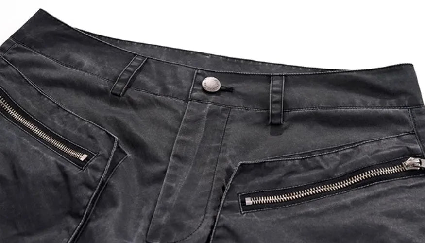 Retro three-dimensional keel casual sports pants in grey rayon viscose fabric, showing tight fit and straight hem.