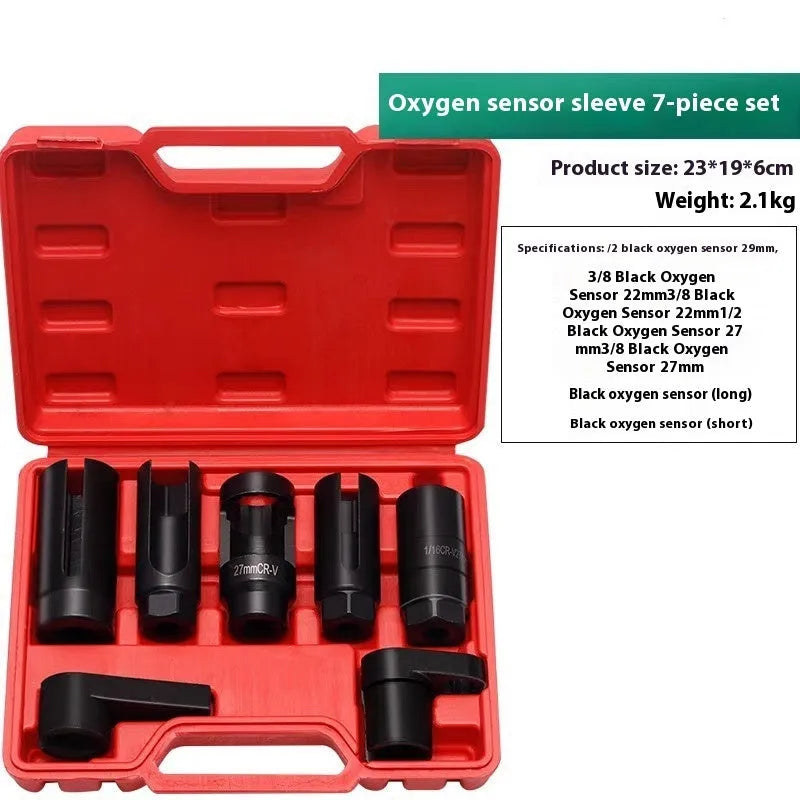 Oxygen sensor dismantling device chrome vanadium steel 7-piece sleeve set on grey background