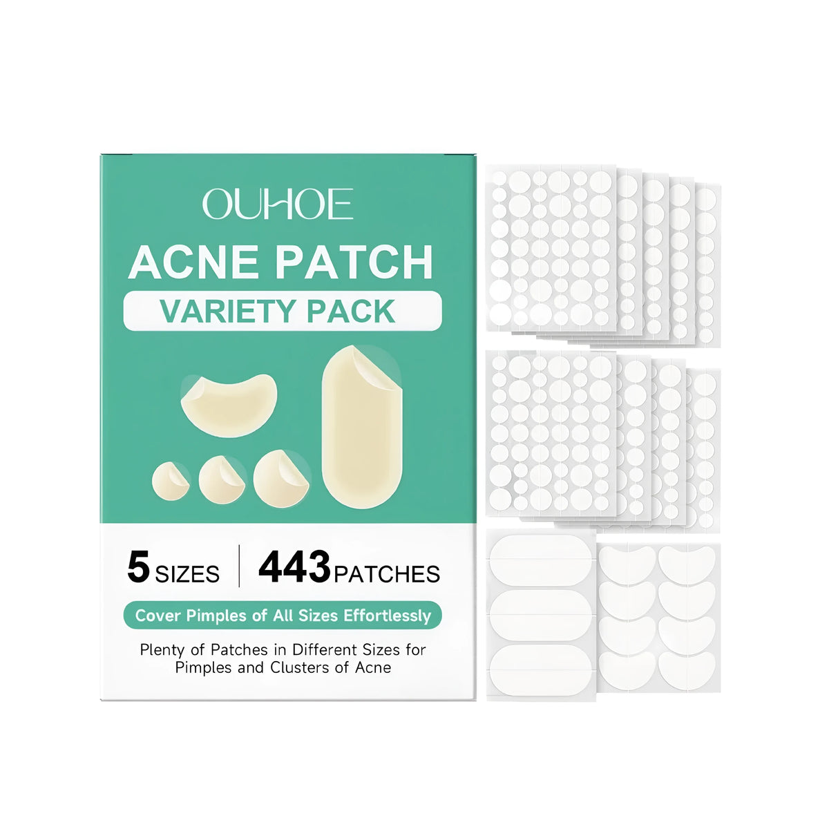Acne concealer set with 443 hydrocolloid patches containing tea tree oil and salicylic acid for blemish coverage