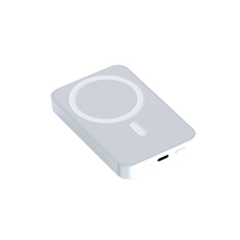 Pink magnetic wireless power bank showing dimensions and 20000mAh capacity