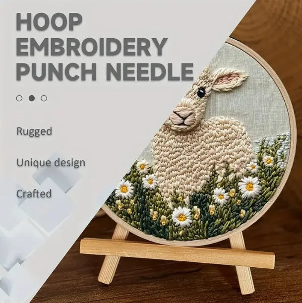 Cute cartoon embroidery pin punch kit with sheep style cloth material and hand-woven craft