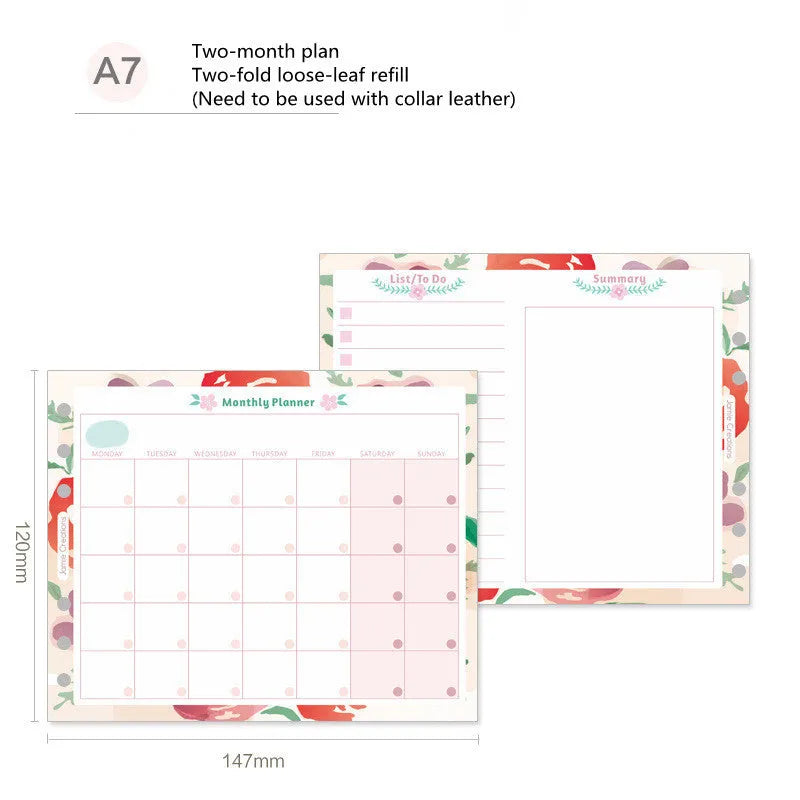Handbook loose-leaf refill pages with floral and symphony designs for A5 A6 A7 planner organisation