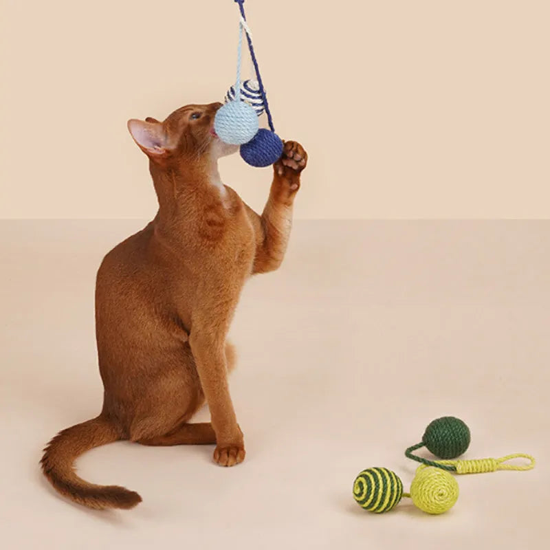 Blue, green, and multi-colour cat toy set with a teaser stick, catnip balls, and a wand.