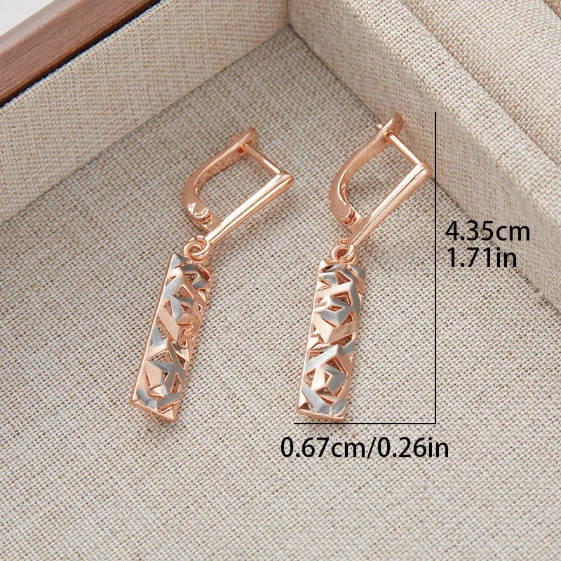 Rectangular two-tone hollow stud earrings with geometric design and electroplated finish