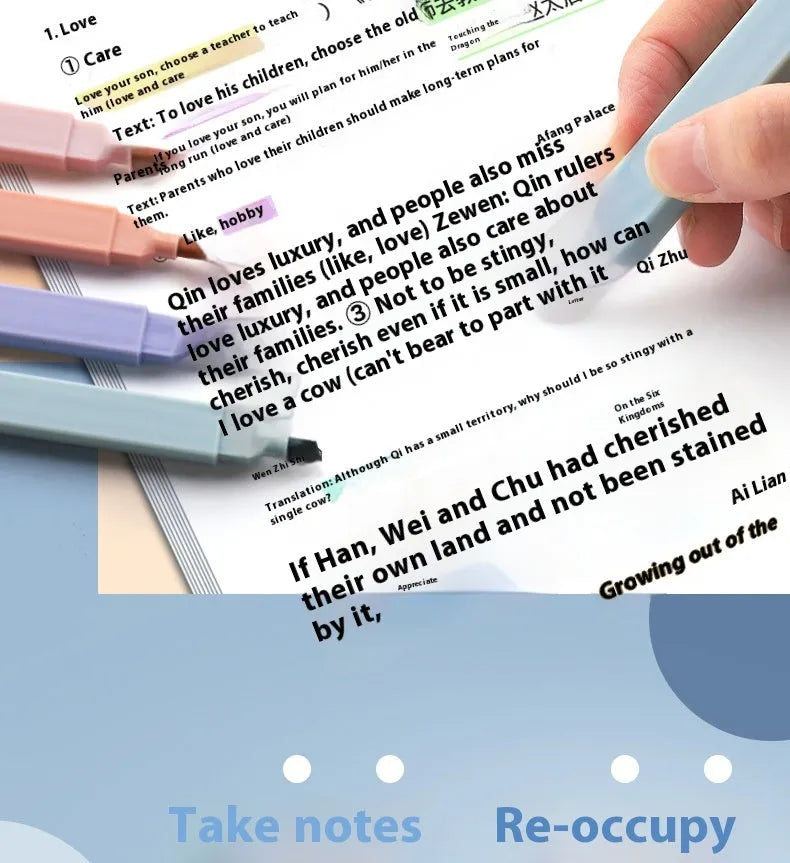 Set of double-tipped fluorescent marking pens in mixed colours on a white background.