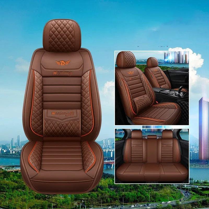 Red leather car seat cushion with high elastic sponge filling, shown on a car seat.