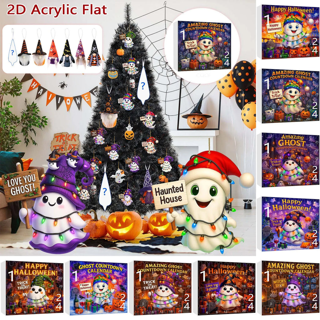 Ghost pumpkin doll blind box set with 16 pendants, 6 PVC figurines, and 2 plush dolls for Halloween and Christmas tree dress up