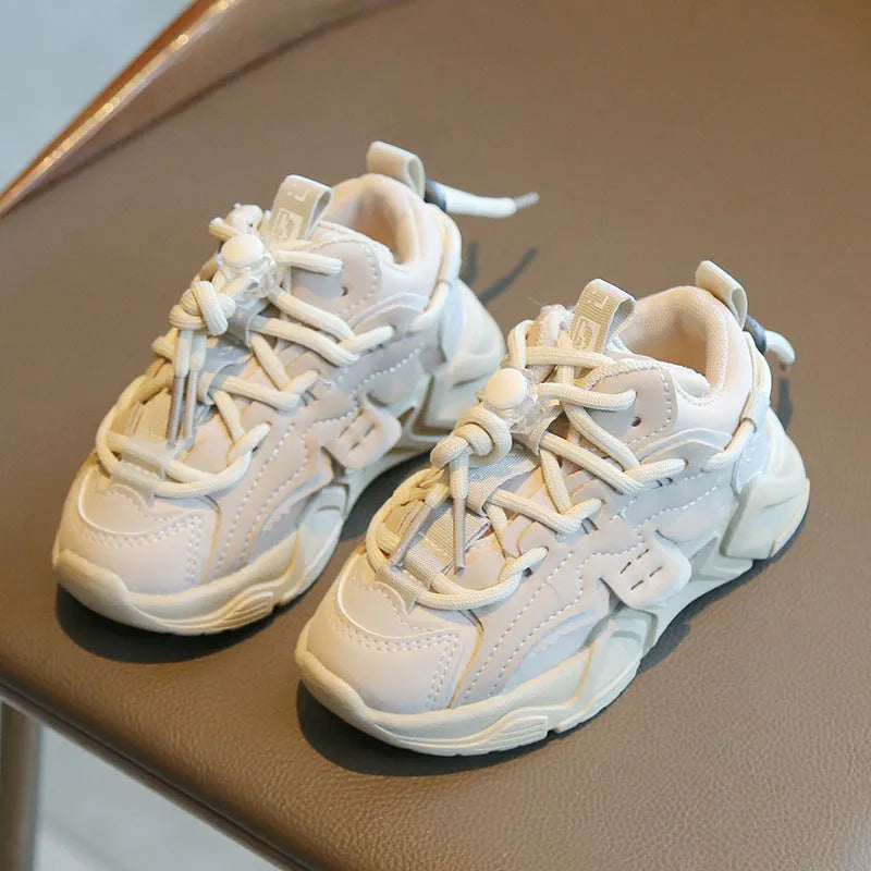Children's double mesh sneakers in black, pink, or khaki with Velcro straps and rubber sole, sizes 23-37.